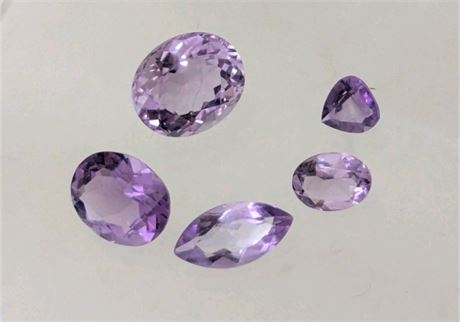 Vtg Lot 5 Cut Amethysts Purple For Jewelry Total 10 Carats Heart Oval Varied