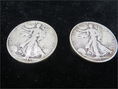 Two 1945 Walking Liberty Half Silver Dollars