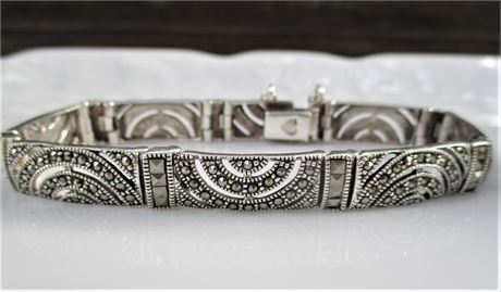 ART DECO-Style 925 Sterling Silver Marcasite Bracelet