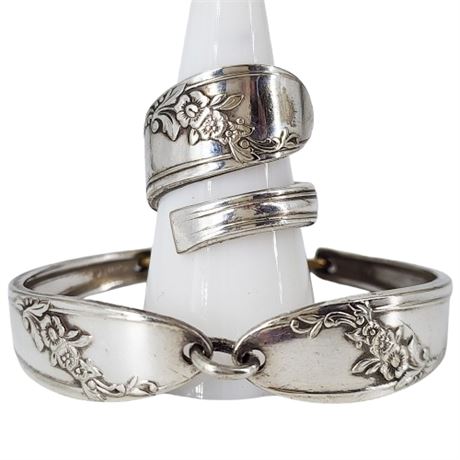 Vintage Matching Spoon Ring & Bracelet Set