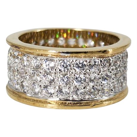 Signed MLRF Gold Over Sterling Silver 3 Row Pavé Set CZ Eternity Ring, Sz 8