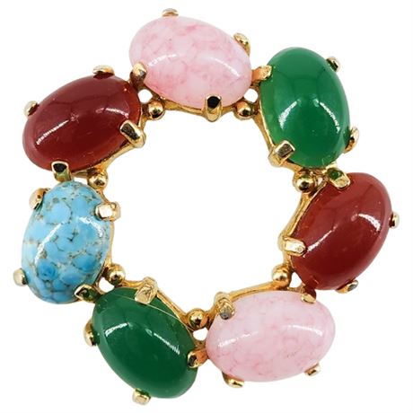 Vintage Glass Cabochon Circle Brooch