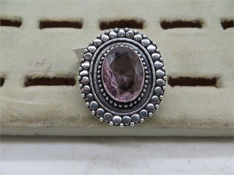 New Pink Quartz German Silver Ring Size 8