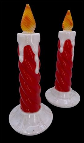 Pair 1940s 13” tall Hard Plastic Illuminated Candle Holiday Decorations