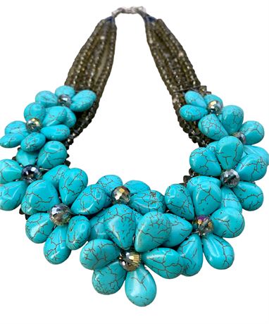Bold Created Turquoise & Faceted Smoky Glass Bead Statement Necklace