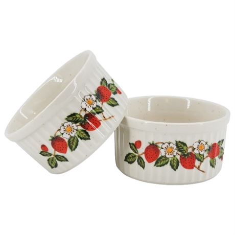 Pair Vintage Sheffield "Strawberries 'N Cream" Stoneware Ramekins
