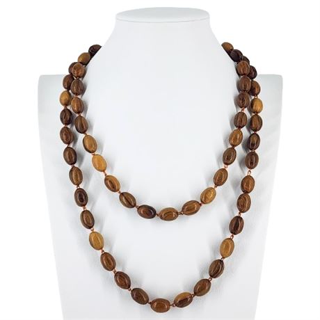 Vintage 48" Olive Wood Bead Necklace