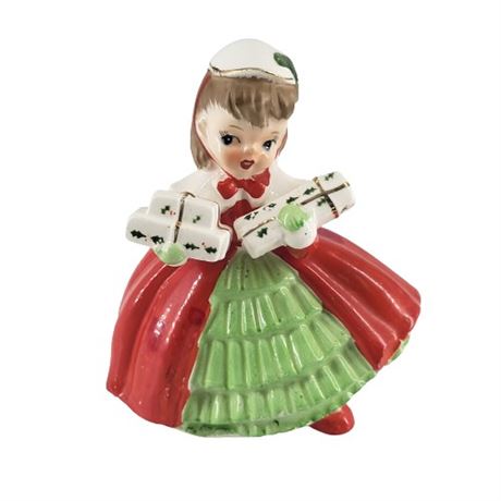 1956 Napco Ceramic Christmas Presents Girl Planter