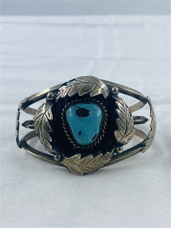 50g Vtg Navajo Sterling Shadowbox Turquoise Cuff Bracelet