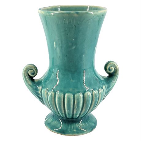 1950s McCoy Pottery Turquoise Scroll Handle Vase