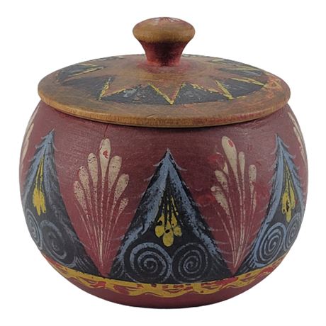 Vintage Hand-Turned Hand-Painted Russian Wooden Trinket Box