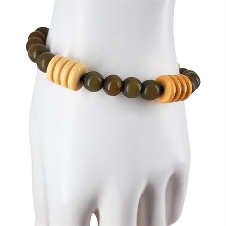 Mid-Century Olive Green & Cream Lucite Beaded Bracelet