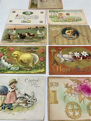 9 pc 1910-1915 Antique Easter Postcard Ephemera Correspondence Lot