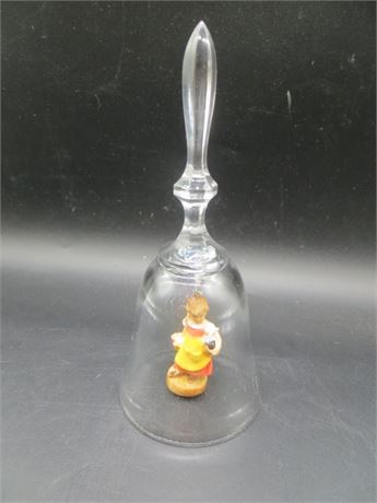 Dolfi Lead Crystal Glass Bell w/Carved Girl Wooden Figurine Italy