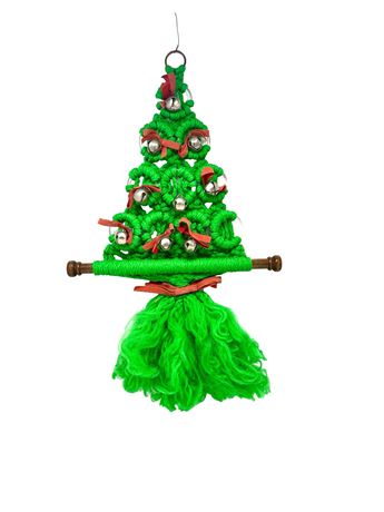 Vtg Handmade Christmas Macrame with Bells and Ribbons Wall Decor