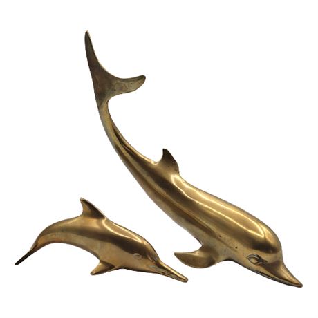 Pair Vintage Brass Dolphin Figurines