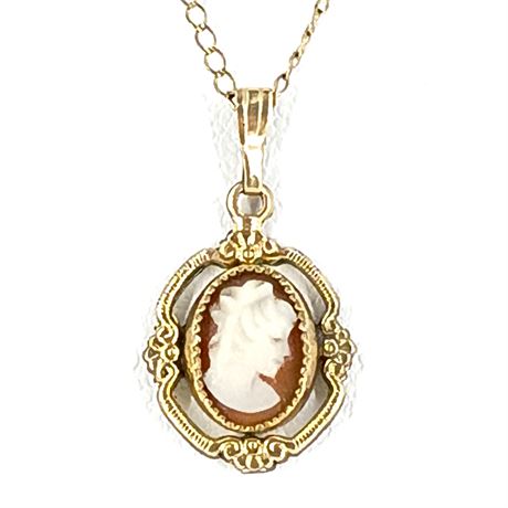 12KGF Necklace with Gold-Tone Cameo Pendant, Gold Filled