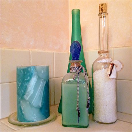Bath Soap and Salts with Candle, Coastal Colors, Aqua Blue