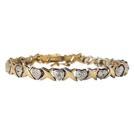 Vintage DEE BERKLEY Gold Over Sterling Silver Diamond Accent Hearts/Xs Bracelet