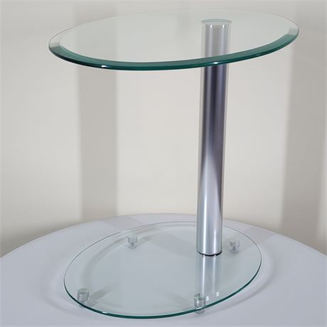 Small Contemporary Oval Tempered Glass & Chrome Side Table