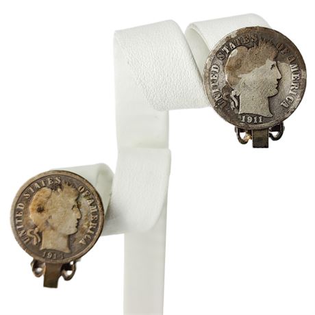 Vintage 1911 & 1914 Silver Dime Clip Earrings