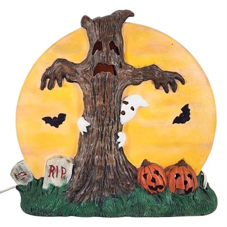Vintage 2-Sided Hand Painted Ceramic Halloween Lamp/Lighted Sculpture