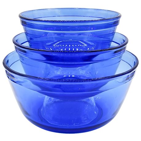 Vintage Anchor Hocking USA Made Cobalt Blue Glass Nesting Mixing Bowls