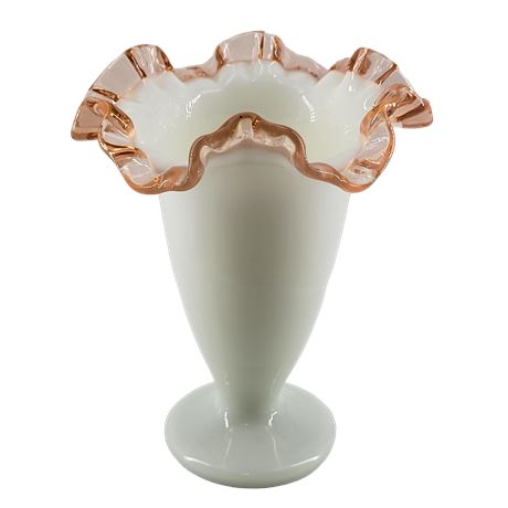 Fenton Milk Glass Peach Crest Ruffle Edge Vase