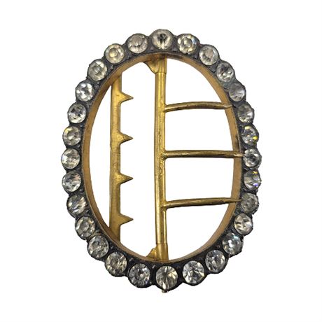 Antique 10s/20s Edwardian Rhinestone Brass Belt Buckle