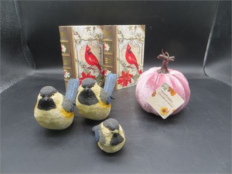 2 Hide A Treasure Books, 3 Birds & Pink Velvet Pumpkin