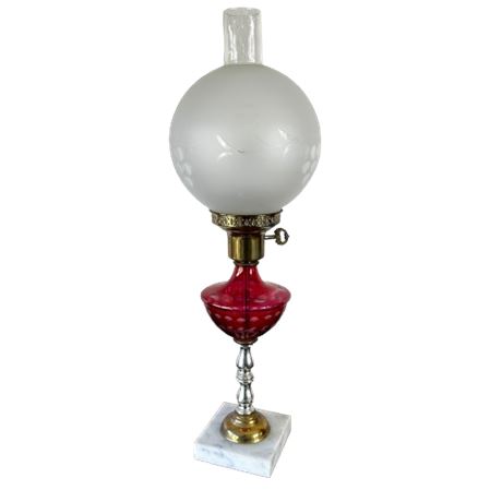 Vintage Cranberry Glass Electrified Oil Lamp