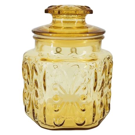 Vintage FEDERAL GLASS "Show Off Amber" Canister w/ Lid