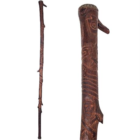 Vintage Hand Carved Tramp Art Masonic 37.5" Cane