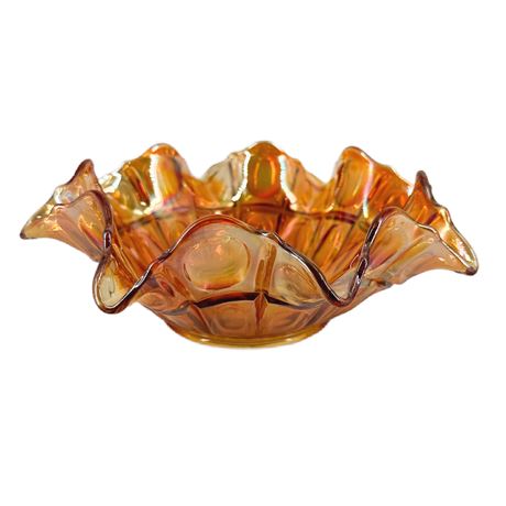 Vintage Imperial Marigold Carnival Glass “Thumbprint” Ruffled Bowl