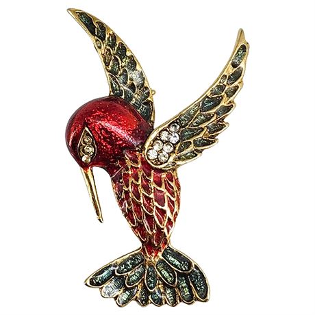 Vintage Enamel & Rhinestone Hummingbird Brooch