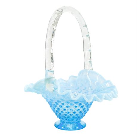 Vintage Fenton Hobnail UV Reactive Ruffled Glass Basket