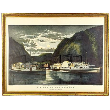 Framed Litho Print of "A Night on the Hudson" by Fanny Palmer