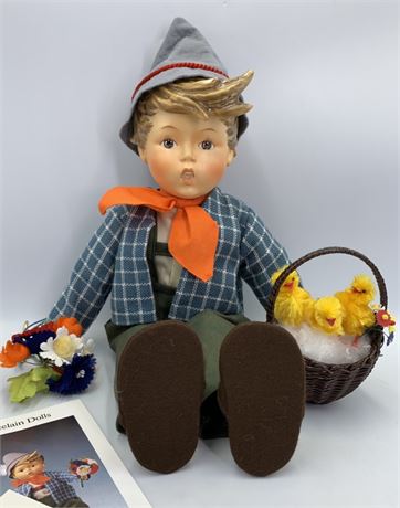 Large 15 3/4” M I Hummel Easter Greetings Goebel German Porcelain Doll, in Box