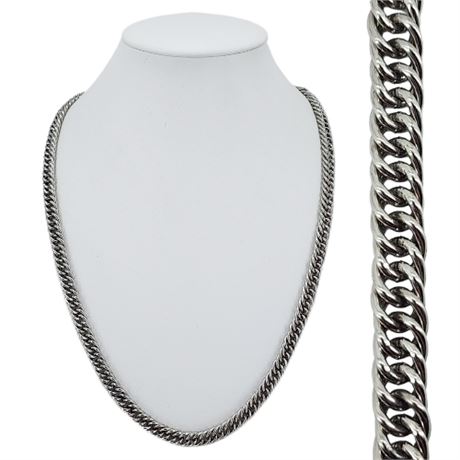 Vtg Silver Tone Chunky Double Curb Chain Necklace