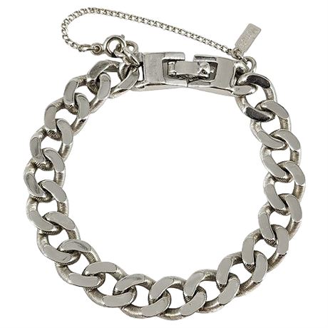 Signed Vintage MONET Silver Tone Chunky Cuban Link Bracelet