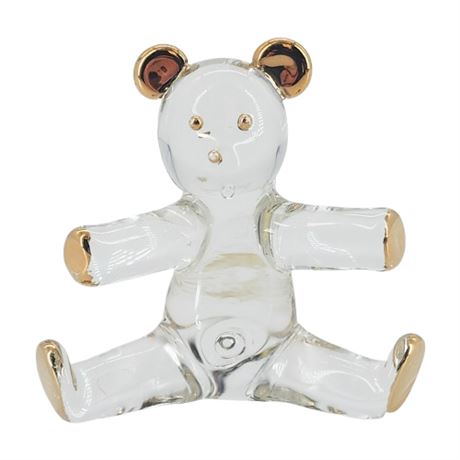 Vintage Miniature Blown Glass Teddy Bear Figurine w/ Gold Details