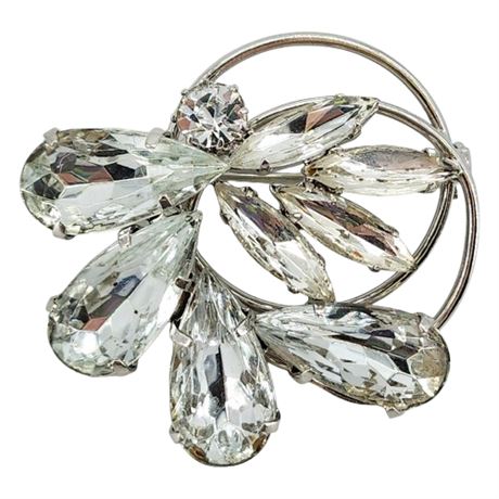Vtg Prong Set Rhinestone Spray Brooch