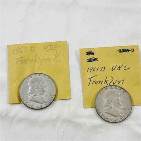 2 UNC 1961-D Franklin Halves