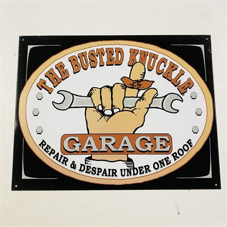 ‘Busted Knuckle Garage’ 12.5x16” Retro Metal Sign