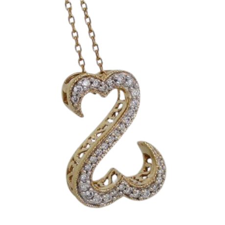 14k Yellow Gold Open Hearts .20cttw Diamond Pendant Necklace
