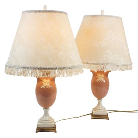 Pair Vintage LENOX Pink Porcelain Urn Table Lamps