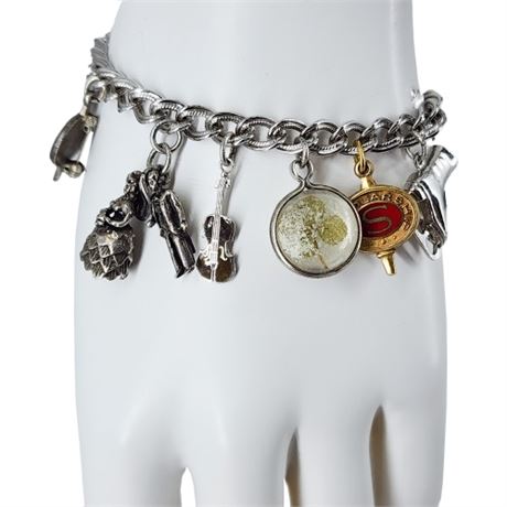 Signed Vintage MONET Charm Bracelet w/ Some Sterling Charms