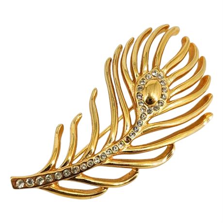 Vintage MONET Rhinestone Feather Brooch