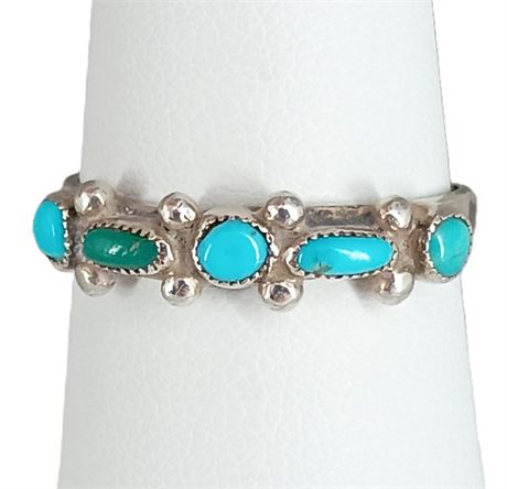 Silver Plated Turquoise & Green Stone Band Ring