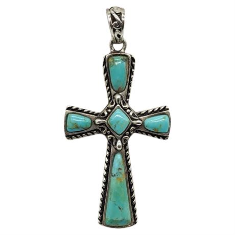 Signed STAUER Sterling Silver Turquoise Cross Pendant